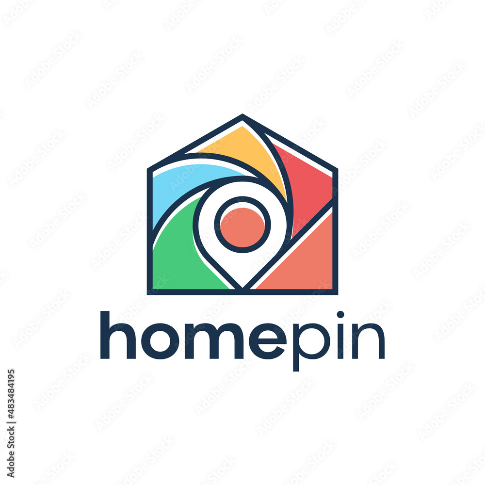 Pin point home real estate icon line outline logo design Premium