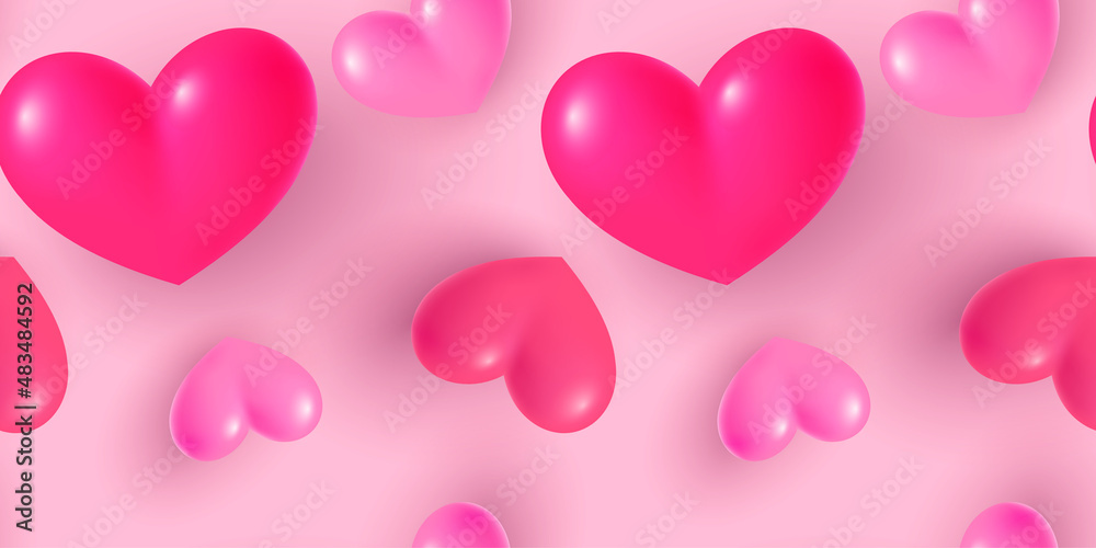 seamless pattern with 3d hearts on a pink background. Valentine's day background