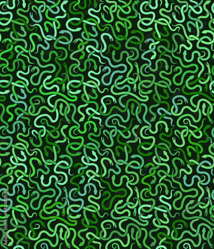 Fototapeta premium Camouflage Green Snakes. Seamless Pattern With Dangerous Snakes