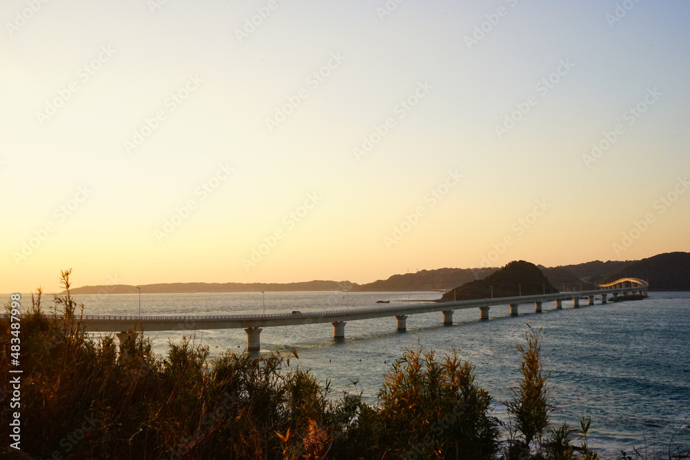日本 山口県 角島大橋 夕日 日本 山口県 角島大橋 夕日