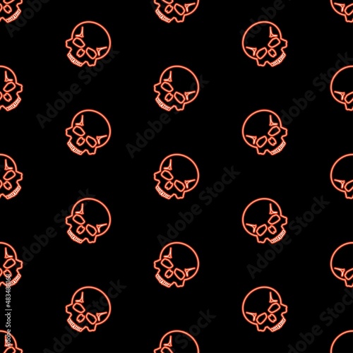 Human skull seamless pattern, bright vector illustration on a black background.
