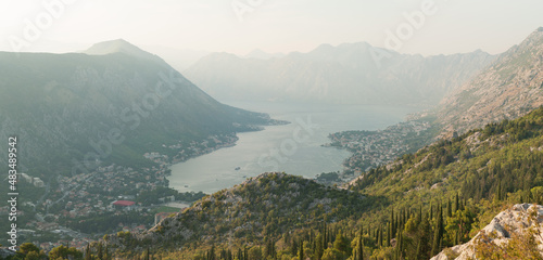 Montenegro. Panoramic view from Lovćen mountain. Kotor bay. Mountain Lovcen daytime.