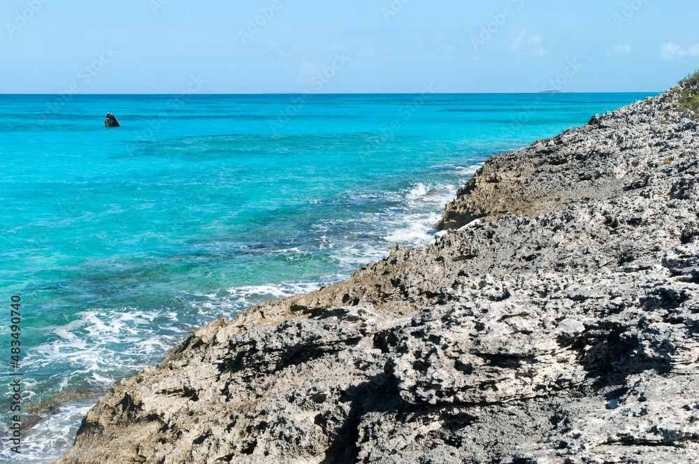 Half Moon Cay Eroded Coastline And Turquoise Waters