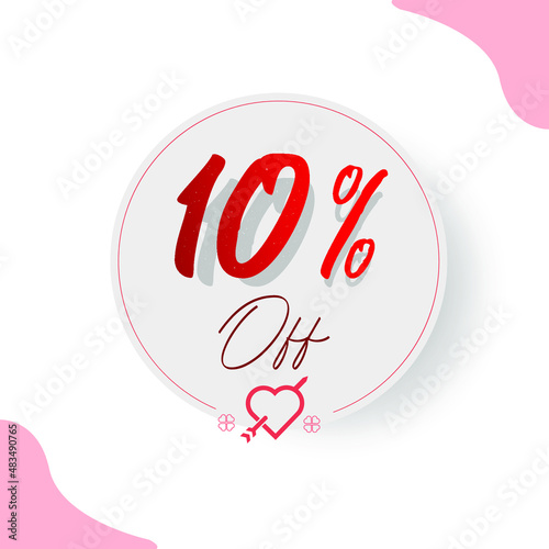 10% Circular Illustrated Price Tag with decorative cupid heart and arrow, hearts and types in red and romantic style