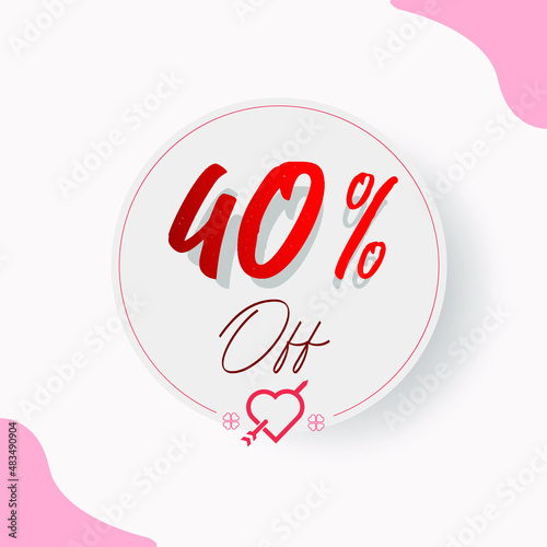 40% Off Circular Illustrated Price Tag with decorative cupid heart and arrow, hearts and types in red and romantic style