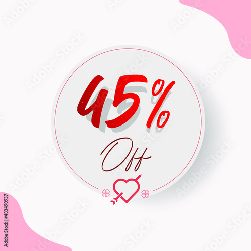 45% Off Circular Illustrated Price Tag with decorative cupid heart and arrow, hearts and types in red and romantic style