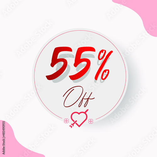 55 % Off Circular Illustrated Price Tag with decorative cupid heart and arrow, hearts and types in red and romantic style