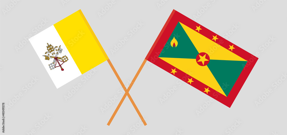 Crossed flags of Vatican and Grenada. Official colors. Correct proportion Crossed flags of Vatican and Grenada. Official colors. Correct proportion