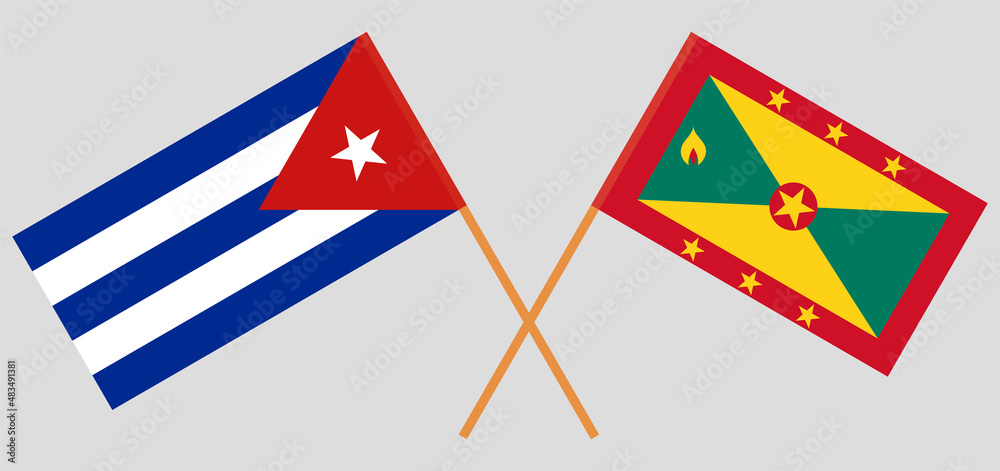 Crossed flags of Cuba and Grenada. Official colors. Correct proportion Crossed flags of Cuba and Grenada. Official colors. Correct proportion