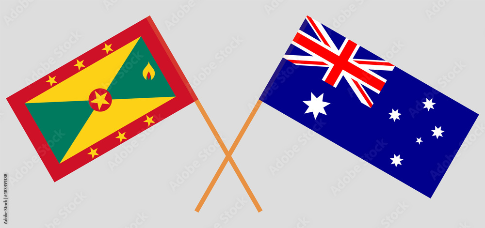 Crossed flags of Grenada and Australia. Official colors. Correct proportion Crossed flags of Grenada and Australia. Official colors. Correct proportion