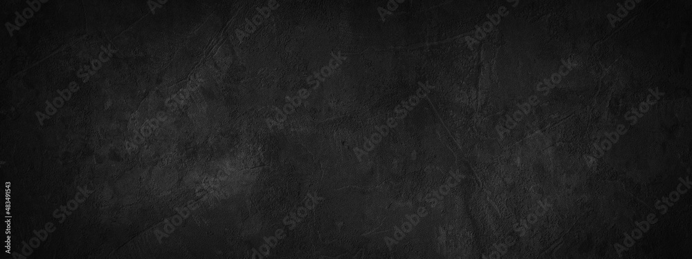 Black anthracite dark gray grey grunge old aged retro vintage stone concrete cement blackboard chalkboard wall floor texture, with cracks - Abstract  background banner panorama pattern design template