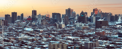 Montreal City downtown with sunset sky in winter