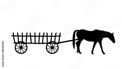 A horse pulling a cart, animation on the white background