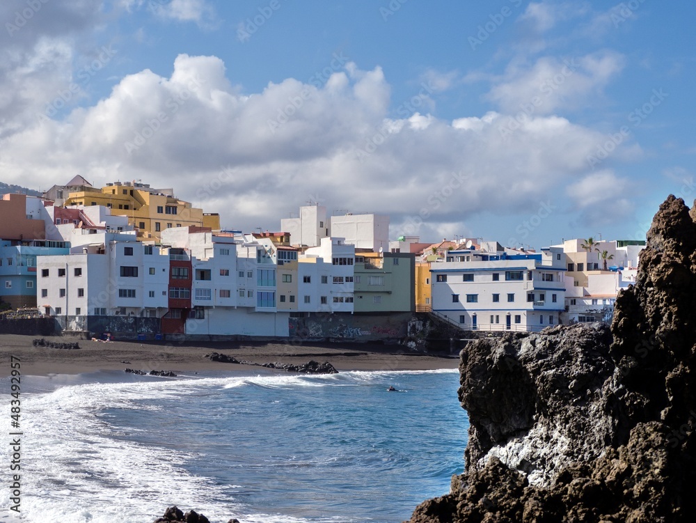 View of the old houses of Punta Brava, directly on the water on Tenerife Island