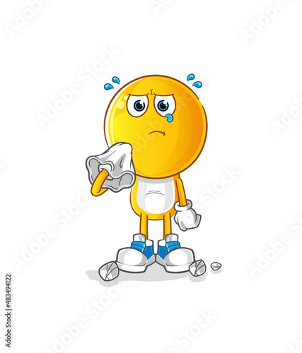 emoticon head cartoon cry with a tissue. cartoon mascot vector