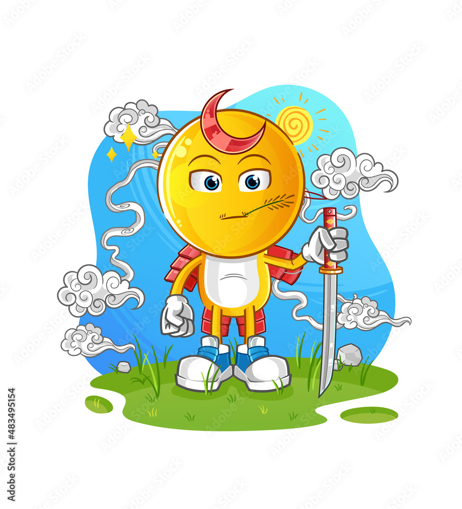 Obraz premium emoticon head cartoon samurai. cartoon mascot vector