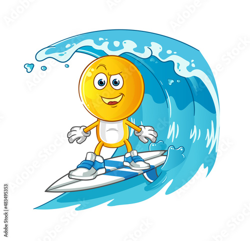 emoticon head cartoon surfing character. cartoon mascot vector