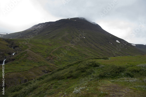 Green Grassy mountain Landscape Highland Cold Grey travel beautiful 