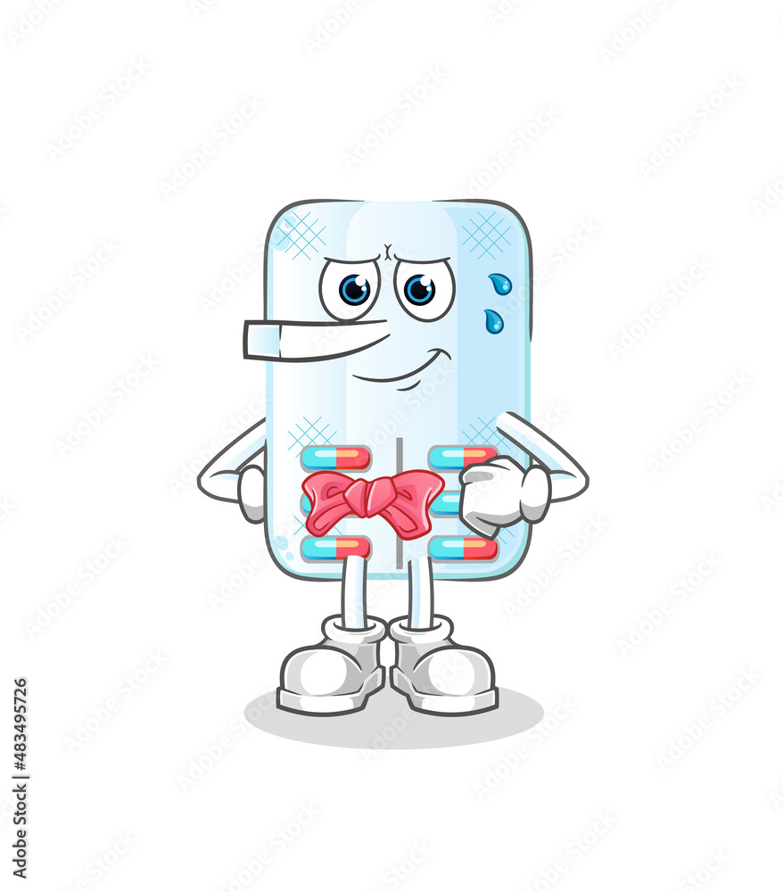 medicine lie like Pinocchio character. cartoon mascot vector medicine lie like Pinocchio character. cartoon mascot vector