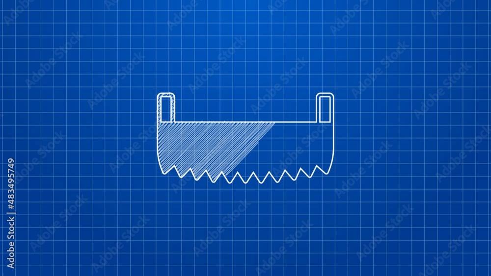 White line Two-handed saw icon isolated on blue background. 4K Video motion graphic animation