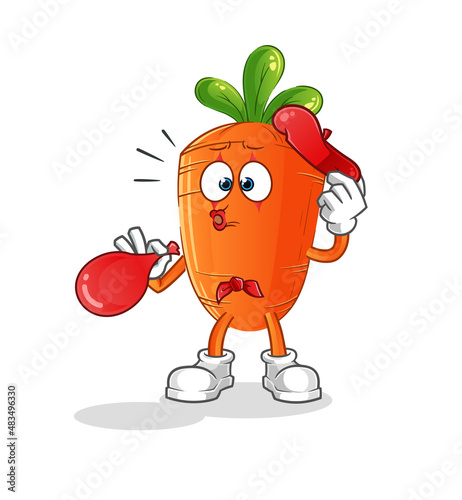 carrot pantomime blowing balloon. cartoon mascot vector