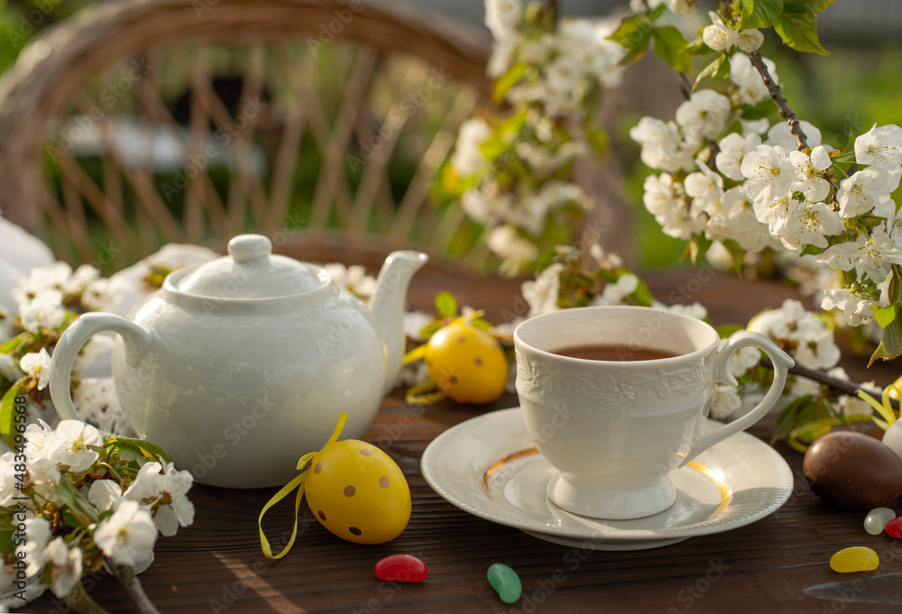 Fototapeta premium Still life Easter brunch in the garden outdoors