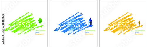 ESG concept of environmental, social and governance; sustainable development. Vector illustration in three parts, textured background, 10 EPS photo