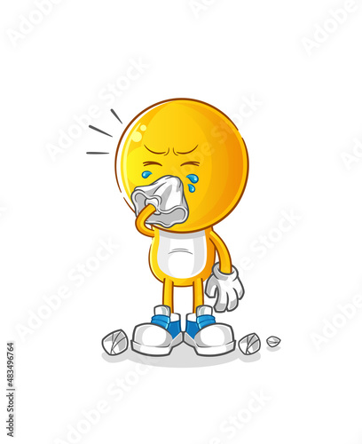 emoticon head cartoon blowing nose character. cartoon mascot vector
