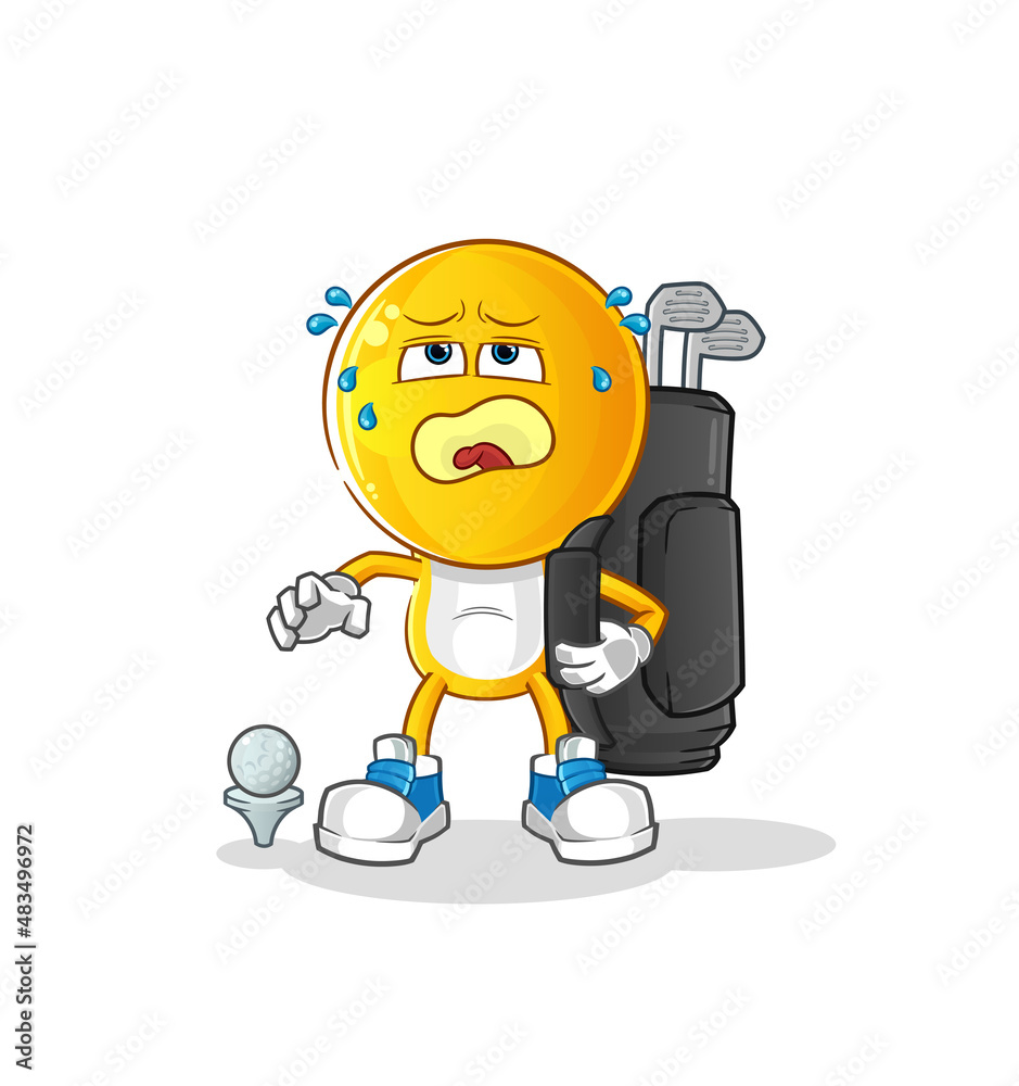 emoticon head cartoon with golf equipment. cartoon mascot vector
