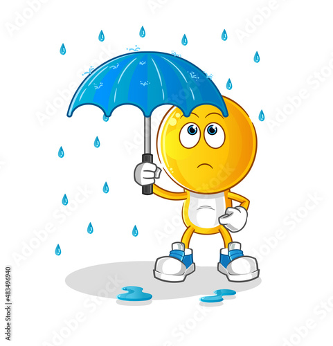 emoticon head cartoon holding an umbrella illustration. character vector