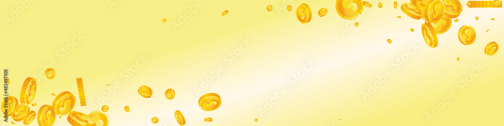 American dollar coins falling. Bewitching scattered USD coins. USA money. Mesmeric jackpot, wealth or success concept. Vector illustration.