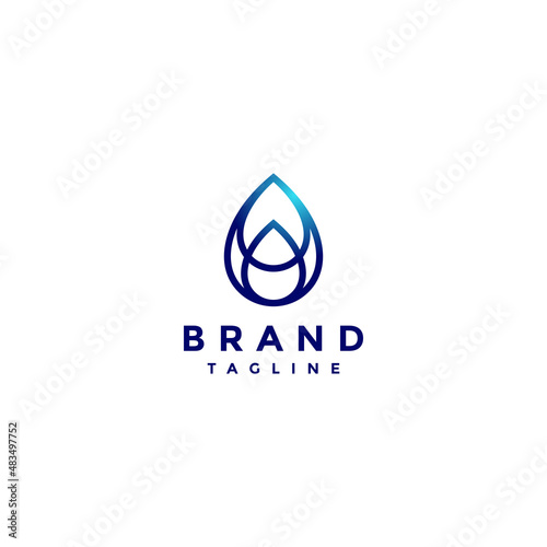 Water Drops Symbol Line Logo Design. Pure nature logo design on water drop symbol in minimalist modern design.