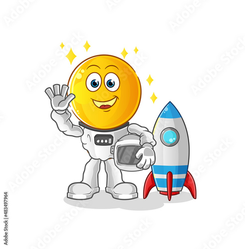 emoticon head cartoon astronaut waving character. cartoon vector