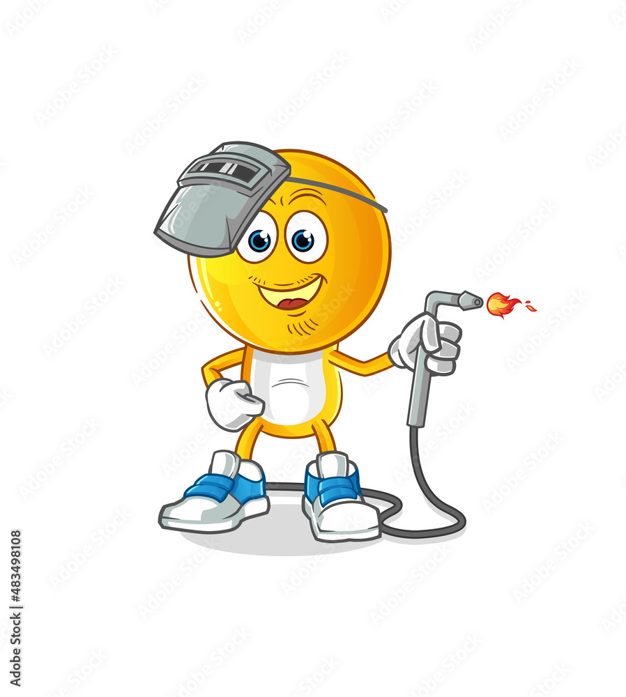 Obraz premium emoticon head cartoon welder mascot. cartoon vector