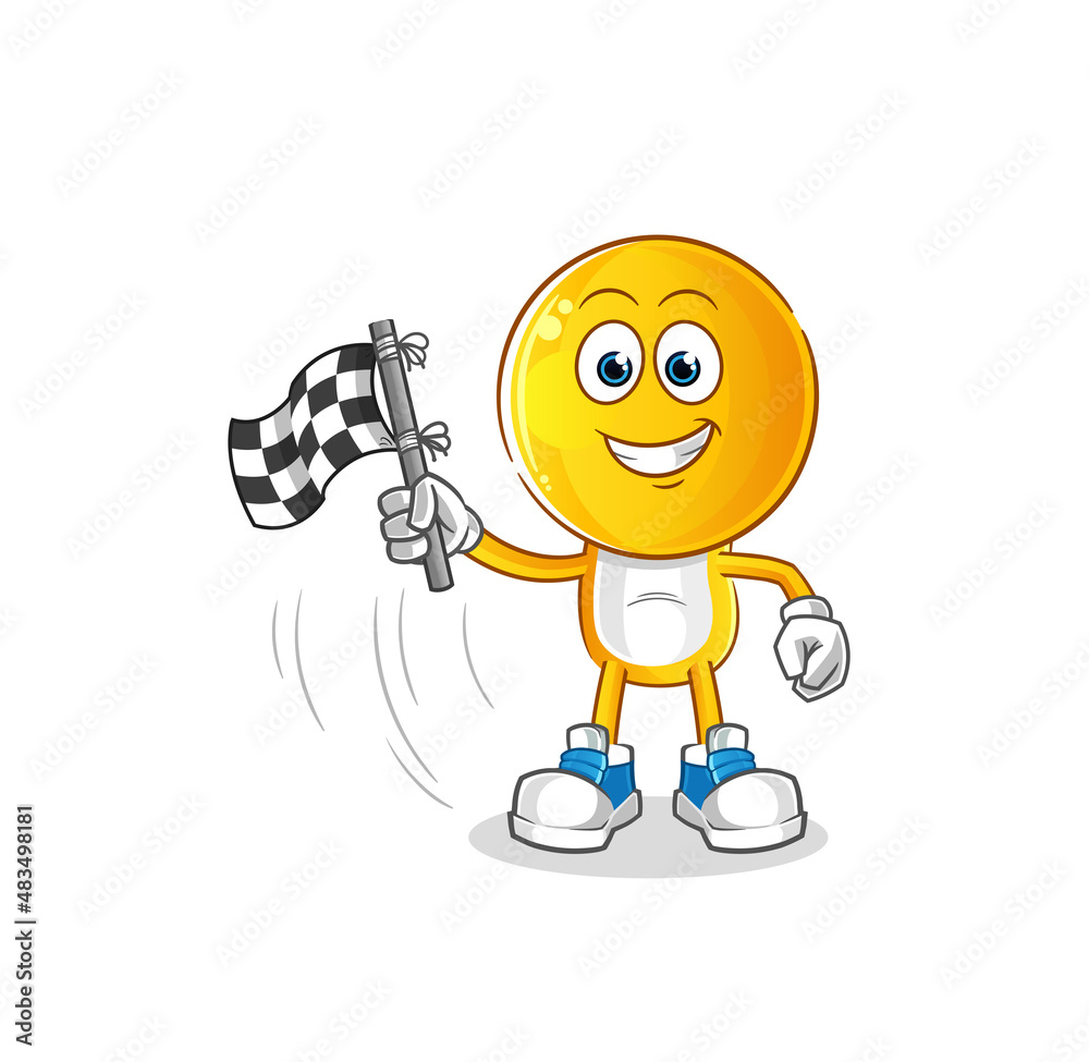 emoticon head cartoon hold finish flag. cartoon mascot vector emoticon head cartoon hold finish flag. cartoon mascot vector