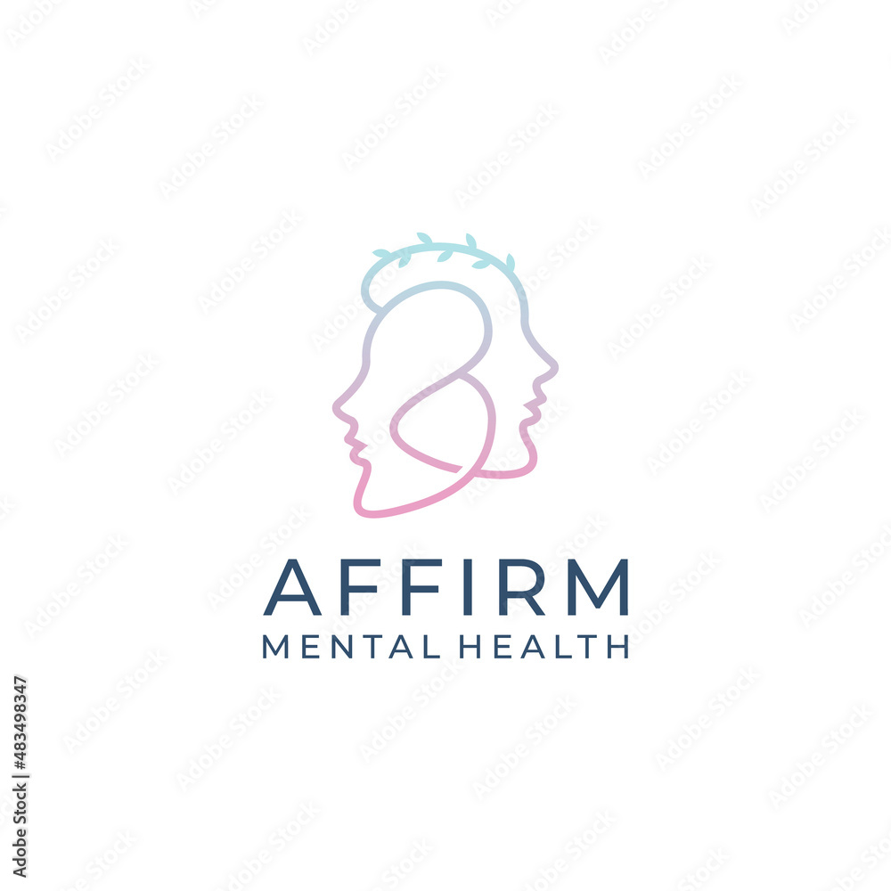 Mental health medical line art outline logo design premium vector