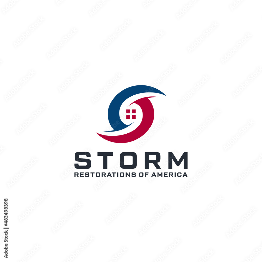 Lighting Bolt circle storm home logo design premium vector