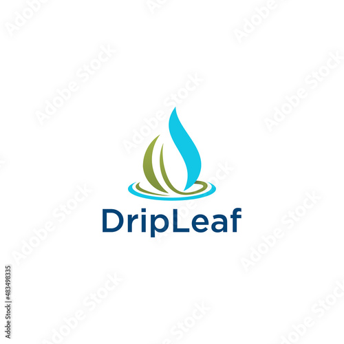 Fototapeta Naklejka Na Ścianę i Meble -  Water drop leaf negative space logo design premium vector
