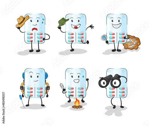 medicine adventure group character. cartoon mascot vector