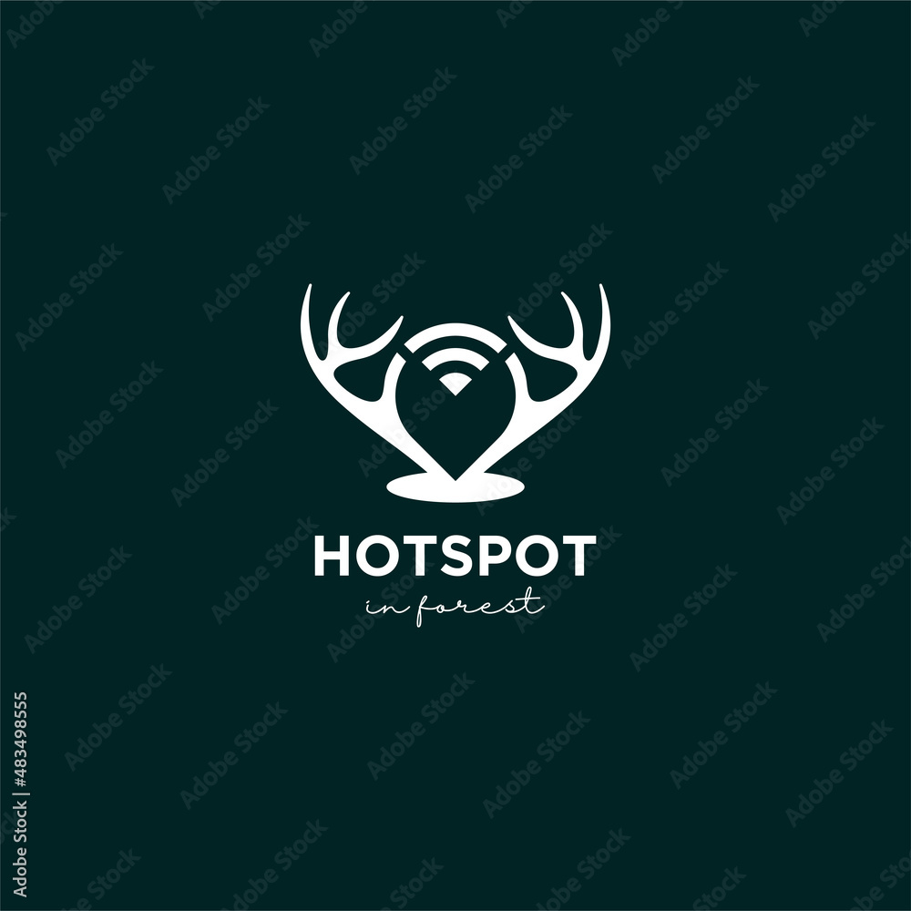 Deer antlers internet connection pin logo design Premium
