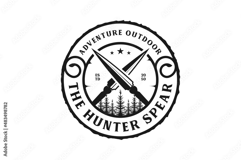 
Vintage Retro Hipster Rustic Spear Arrowhead Stamp for Hunting Badge Logo Design