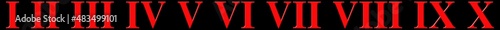Set of roman red numbers, 3D illustration, isolated on black background