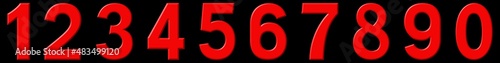 Set of arabic red numbers, 3D illustration, isolated on black background