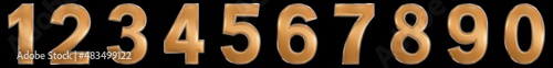 Set of arabic numbers, gold and silver texture, 3D illustration, isolated on black background