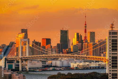 東京夕焼け レインボーブリッジ＆東京タワー