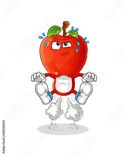 apple head cartoon fart jumping illustration. character vector
