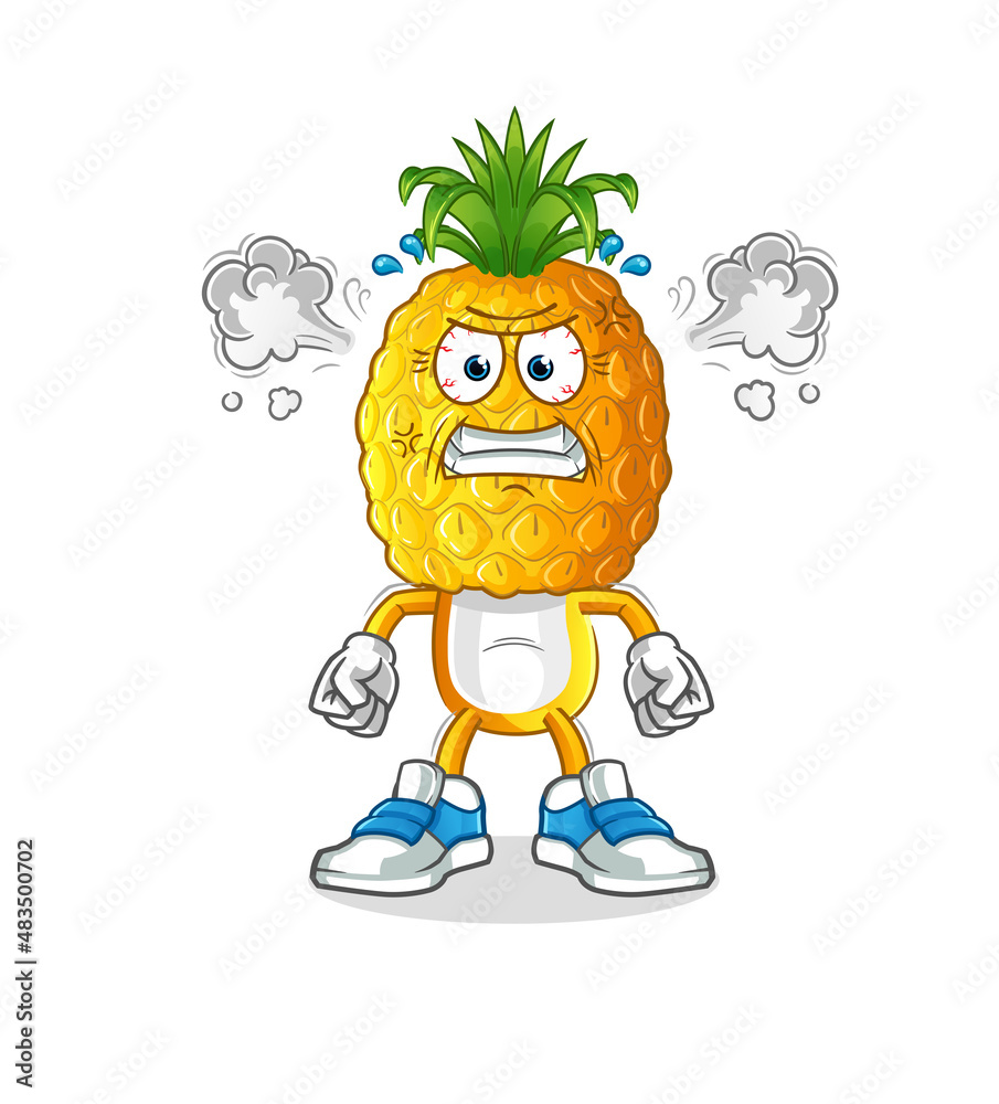 Obraz premium pineapple head cartoon very angry mascot. cartoon vector