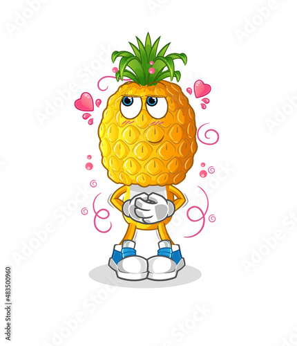 pineapple head cartoon shy vector. cartoon character