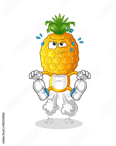 pineapple head cartoon fart jumping illustration. character vector