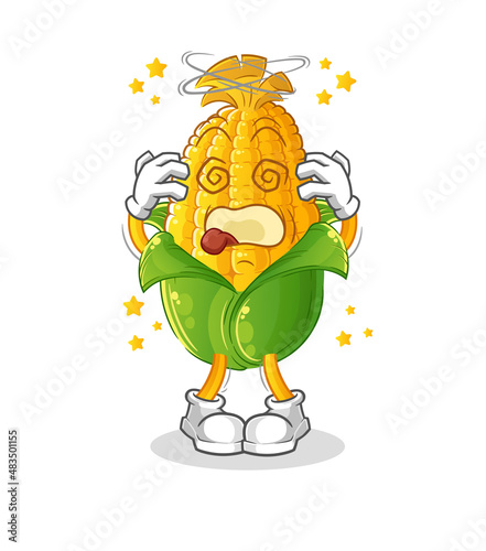 corn dizzy head mascot. cartoon vector